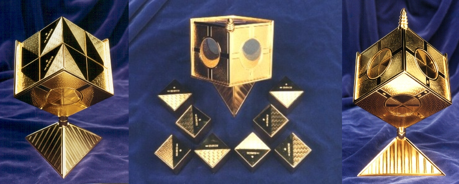 Engraved gold model of the cube